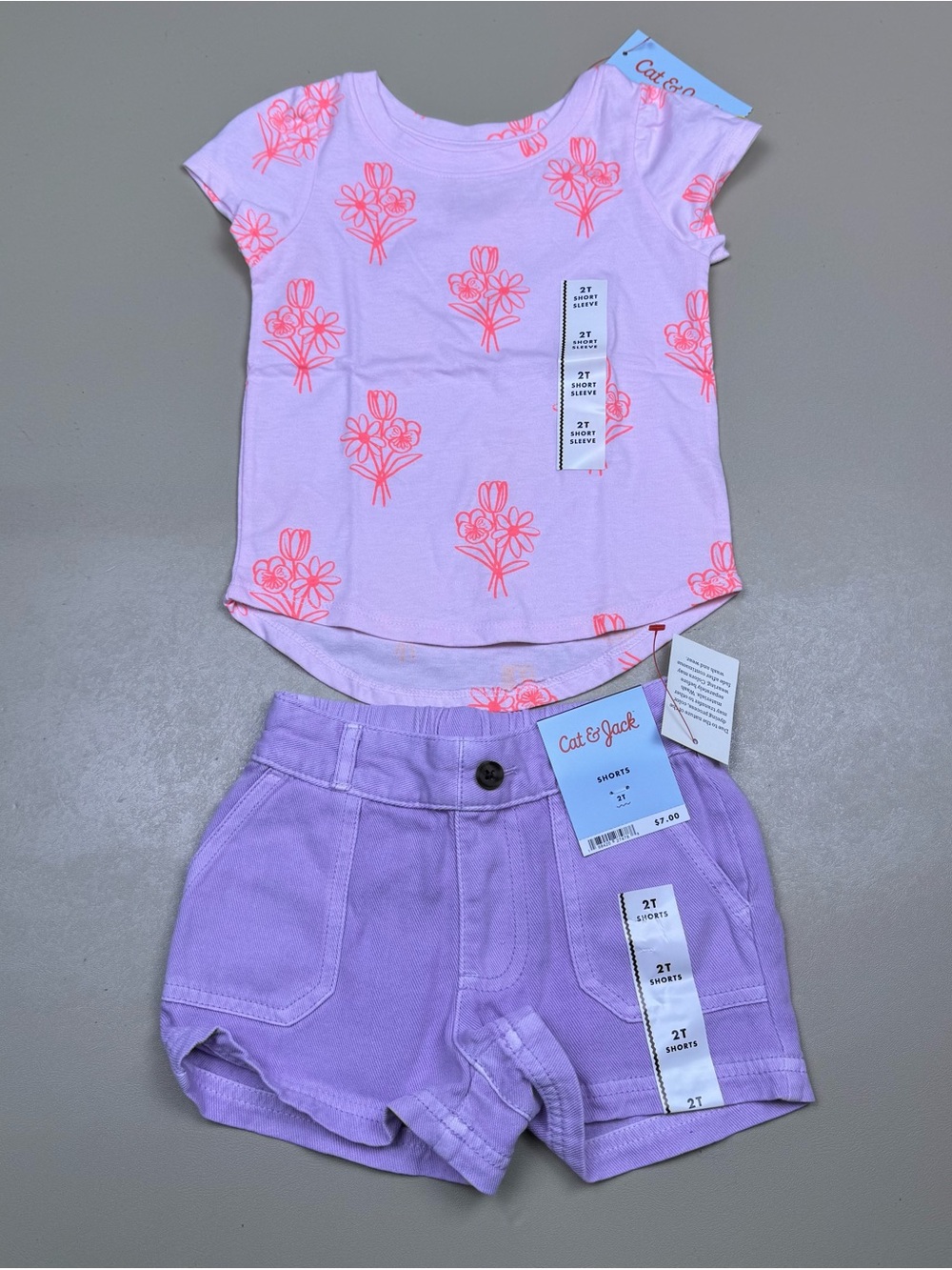 Cat & Jack Toddler Girls Outfit Set 2T Floral Tee Purple Shorts NWT